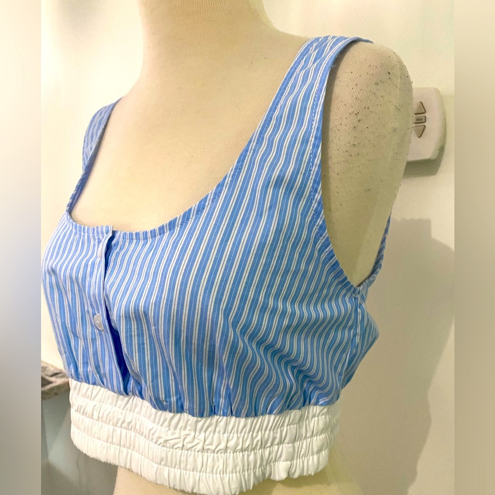 ZARA Blue Striped Cropped Top - Size M - NEW